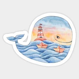 Watercolor cute whale illustration Sticker